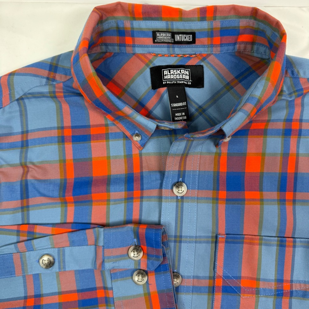 Alaskan Hardgear Duluth Trading Co Mens Large Untucked Plaid Button Down Shirt